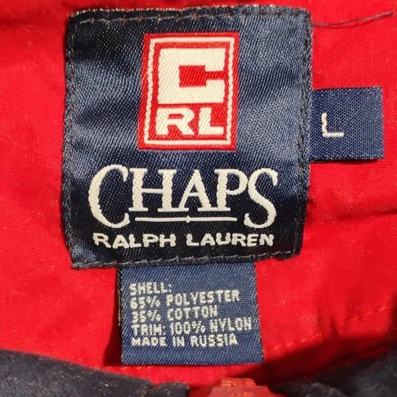 Chaps Ralph Lauren Pullover Vintage 90's Jacket W Hidden Hood Sz.L